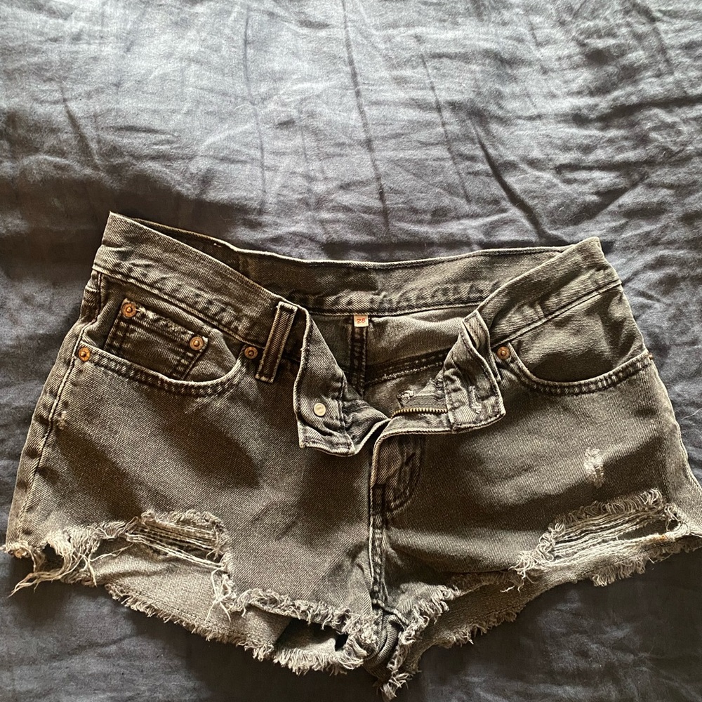 Distressed Black Denim Shorts